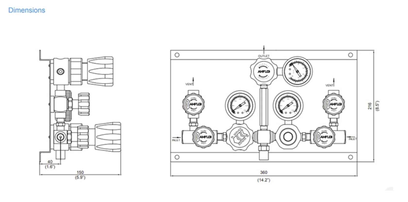 Панель газовая полуавтоматическая AMFLO PSB1100 ADGP00R,  одноступенчатая, Pвх-206 bar, c манометрами, PRV, PUV, FNPT 1/4  CV-0.08 / Semi-automatic GP AMFLO PSB1100 ADGP00R , ball valves. cons. FNPT 1/4 CV-0.08