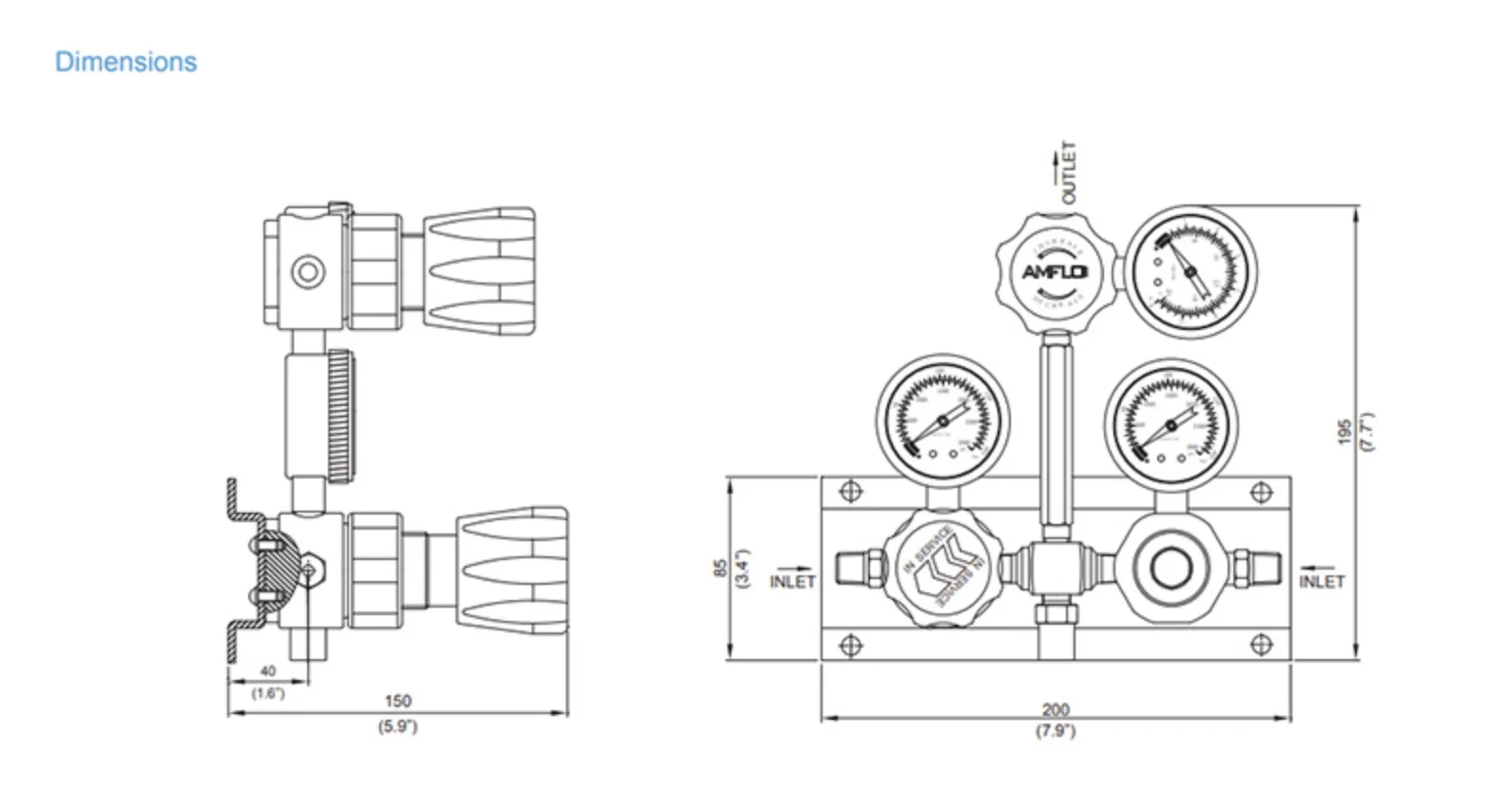 Панель газовая полуавтоматическая AMFLO R1100 ADGP00,  одноступенчатая, Pвх-206 bar, c манометрами, PRV, FNPT 1/4  CV-0.08 / Semi-automatic gas panel AMFLO R1100 ADGP00R  PRV, connections FNPT 1/4 CV-0.08